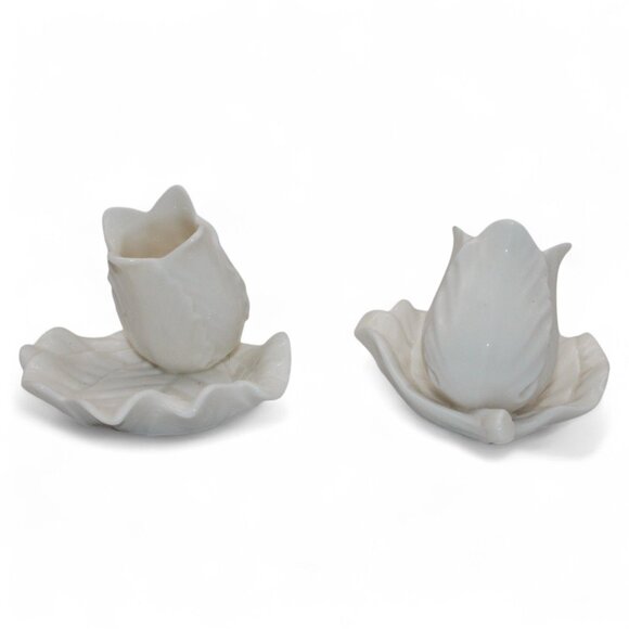 Vintage White Ceramic Tulip & Leaf Candle Holders - Picture 3 of 6